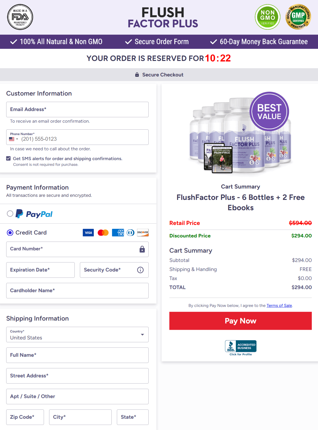 Flush Factor plus  Checkout page